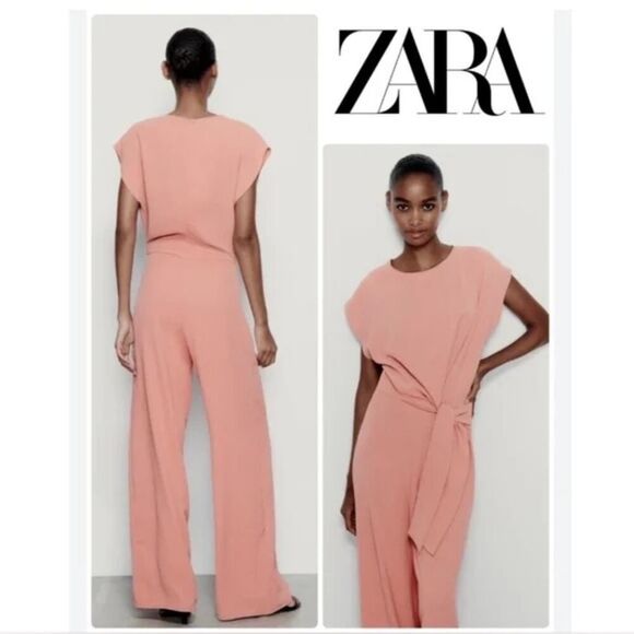 Zara Women’s Pink Jumpsuit With Tie Infront NWT - Picture 1 of 11